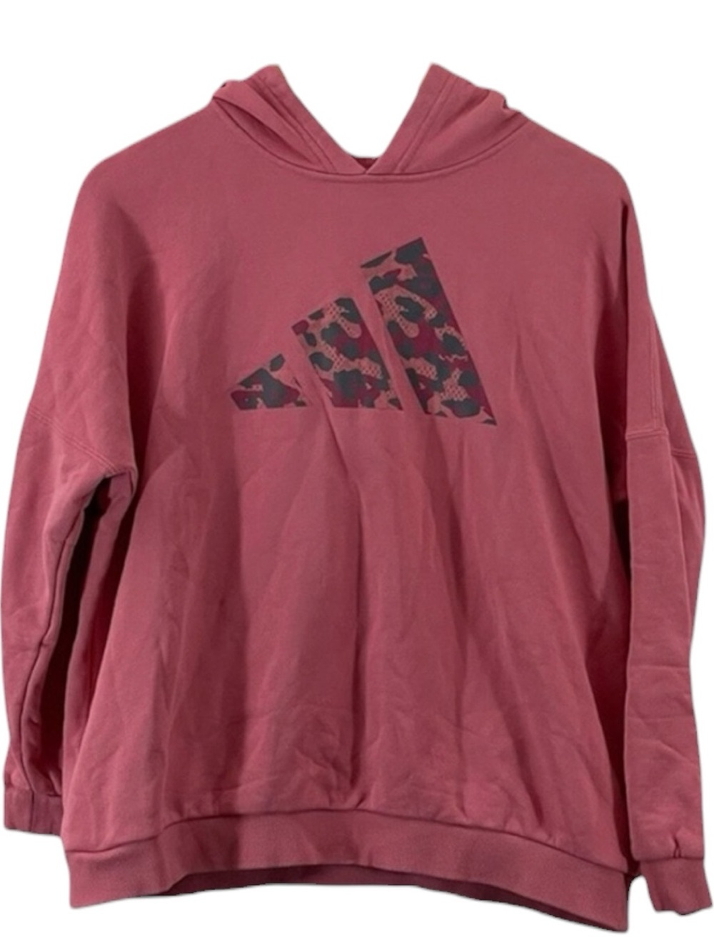 ADIDAS Dark Coral Hooded Pullover Sweatshirt with Leopard Print Logo Size M - Picture 5 of 12